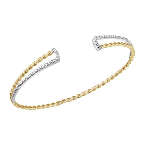 14K Yellow & White Gold Twisted Rope Cuff Bracelet, 7 Inch - Picture 2 of 3